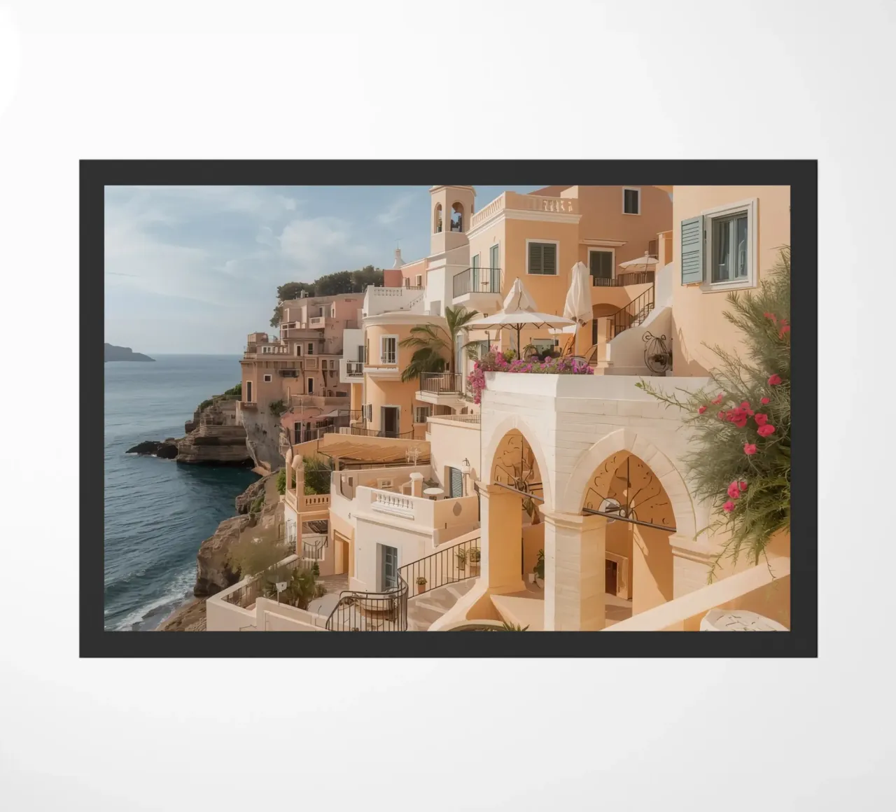 Edifici sulla scogliera con architettura affacciata sull'oceano zerbino da DesignDoodle