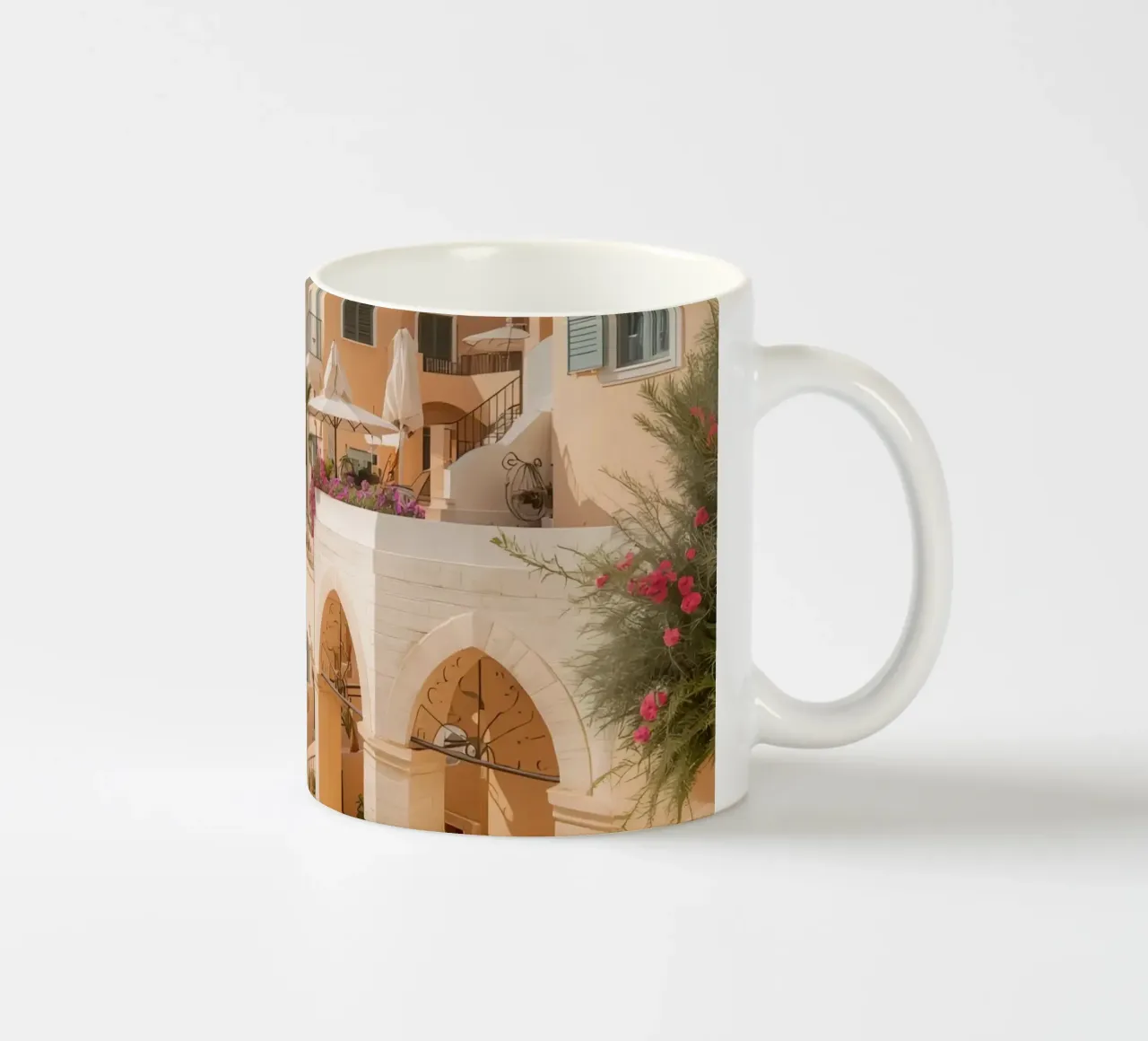 Edifici sulla scogliera con architettura affacciata sull'oceano tazza in ceramica da DesignDoodle