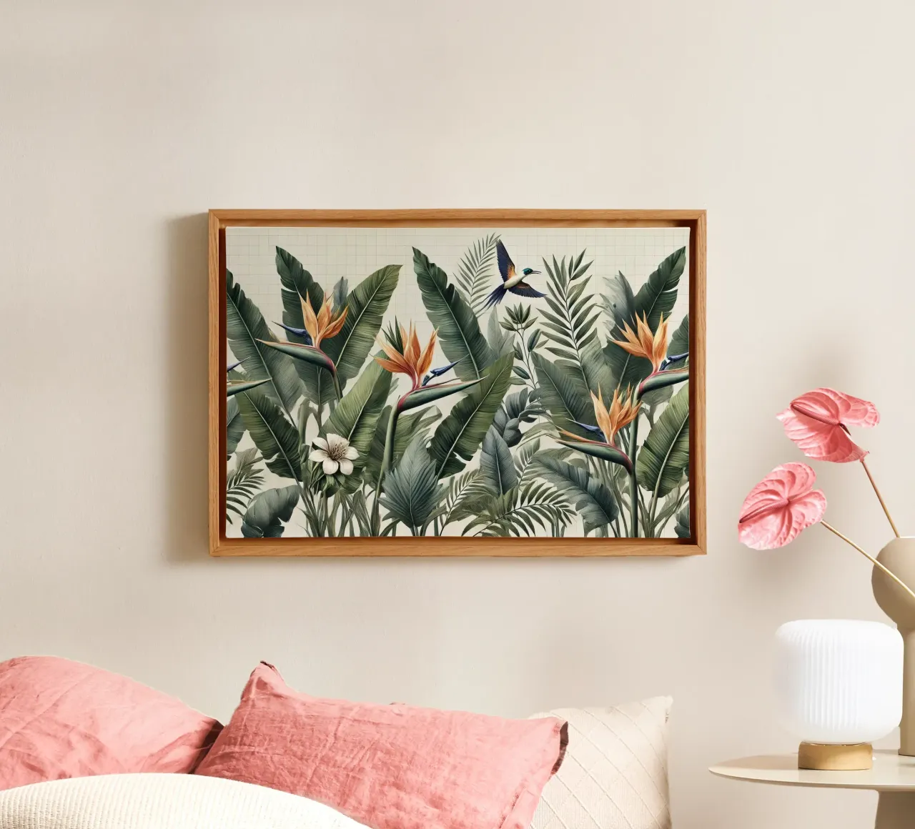 Paradise Botanical Bloom canvas with Floater frame by Chromatic Fusion Studio