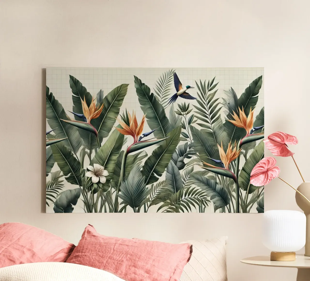 Paradise Botanical Bloom canvas with Floater frame by Chromatic Fusion Studio