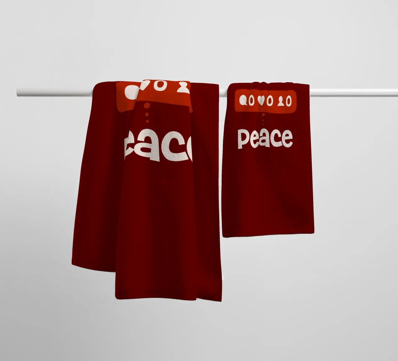 Peace beyond numbers Red towel by TijanaArtStudio88
