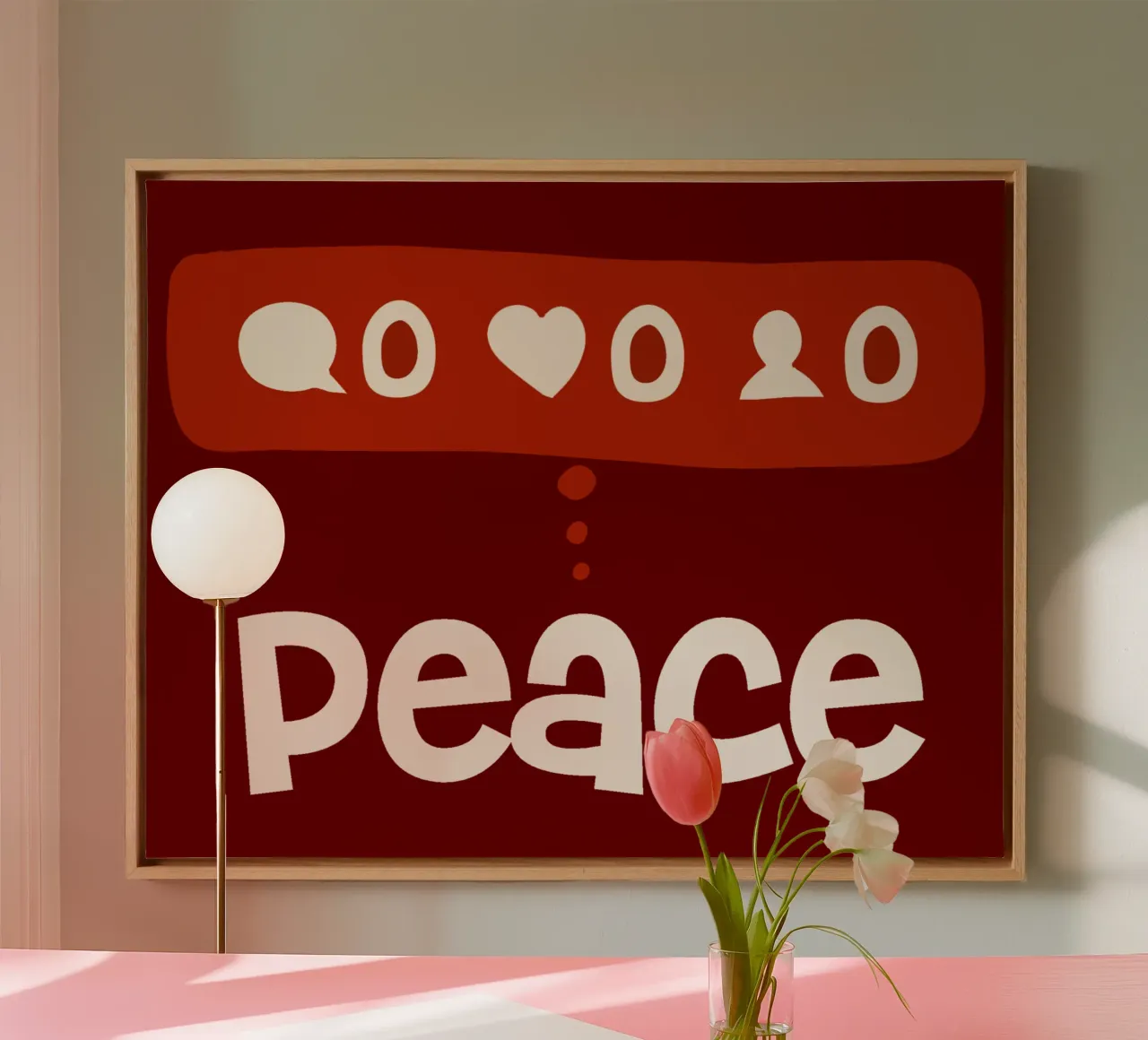 Peace beyond numbers Red canvas met Baklijst van TijanaArtStudio88