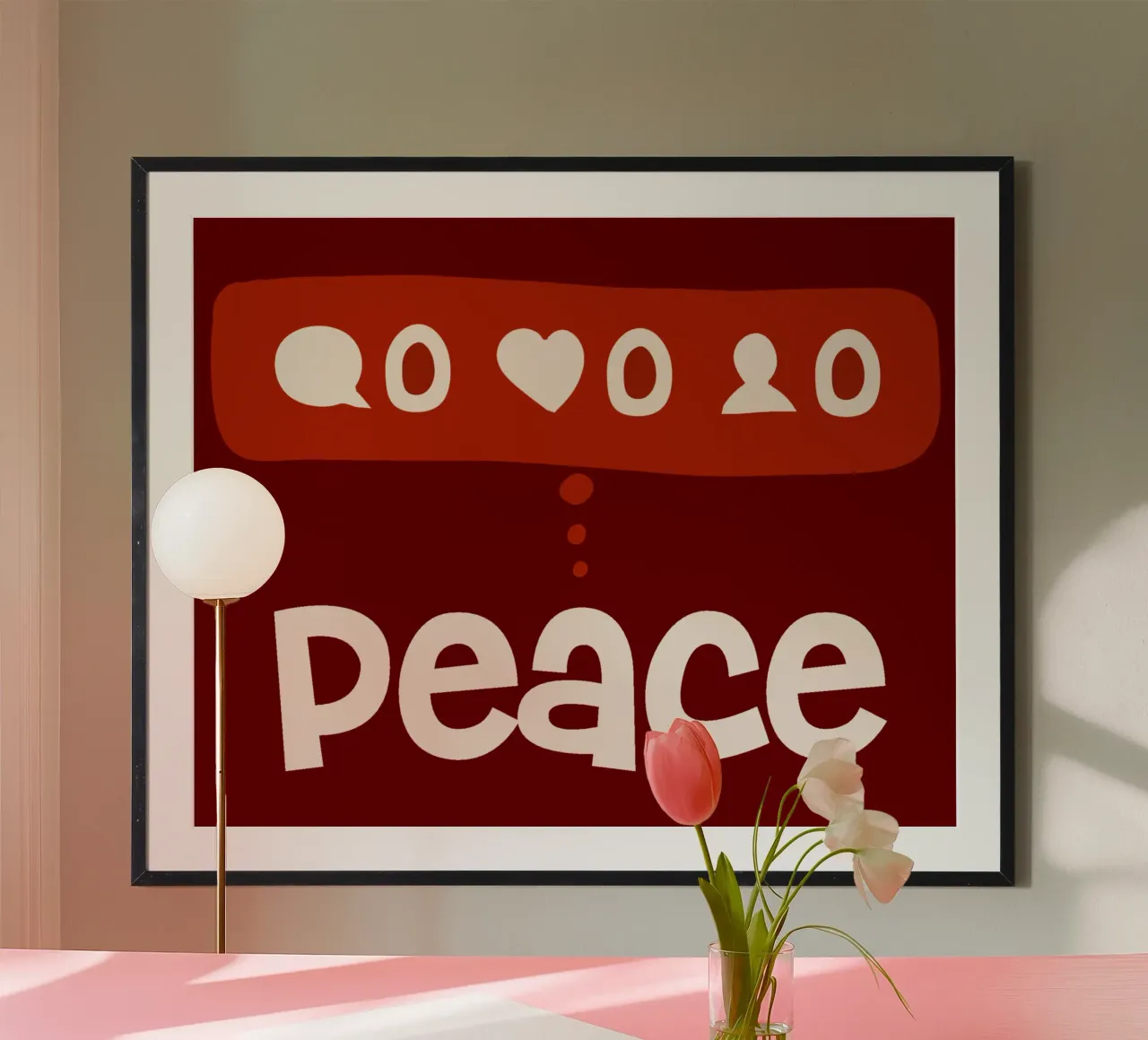 Peace beyond numbers Red poster con telaio in alluminio da TijanaArtStudio88