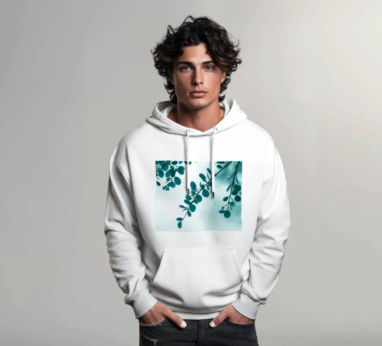Rami di eucalipto contro un cielo chiaro felpa con cappuccio da DesignDoodle