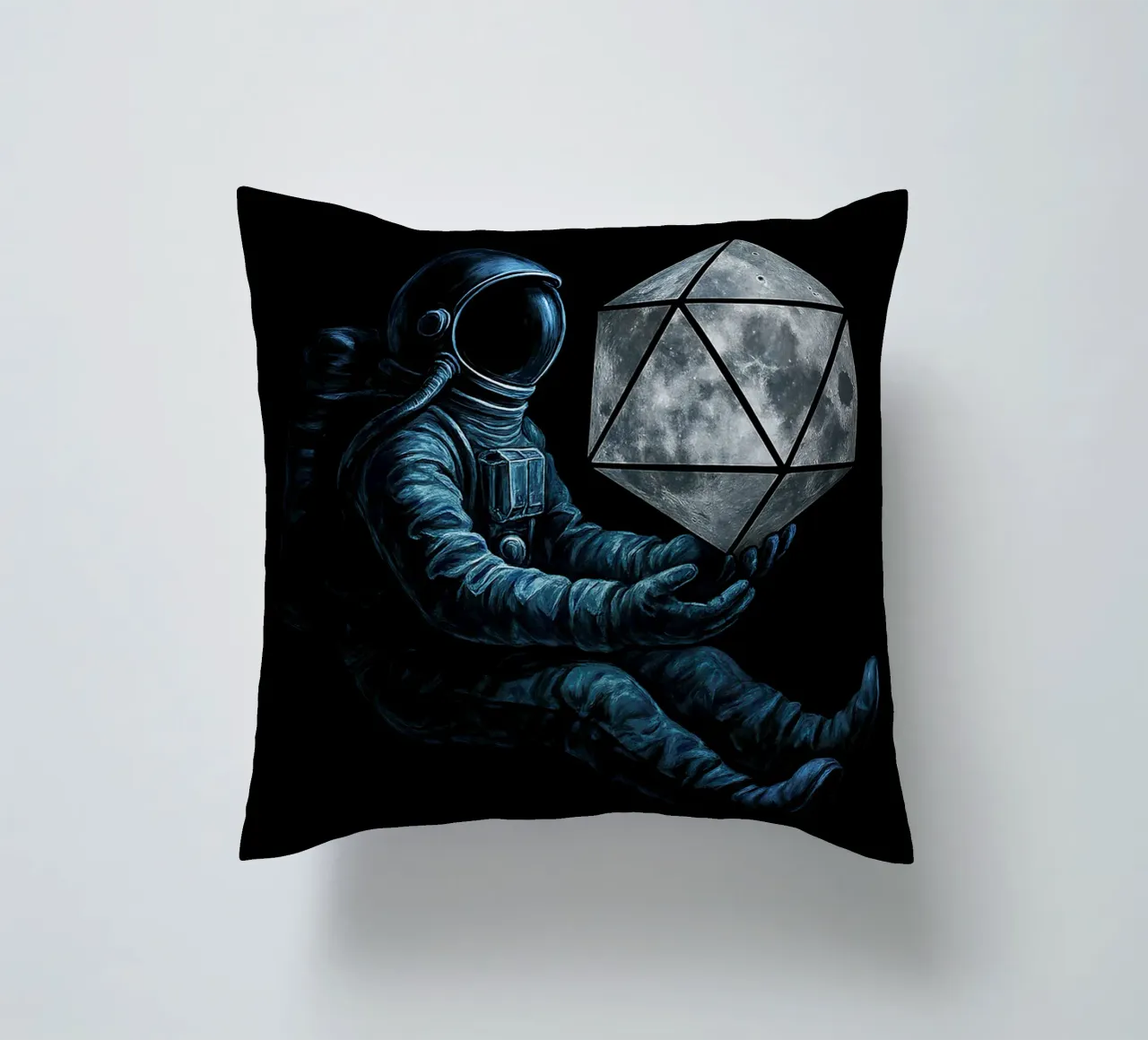 Lunar Roll: Astronaut with Moon Dice cuscino da BadrBrand