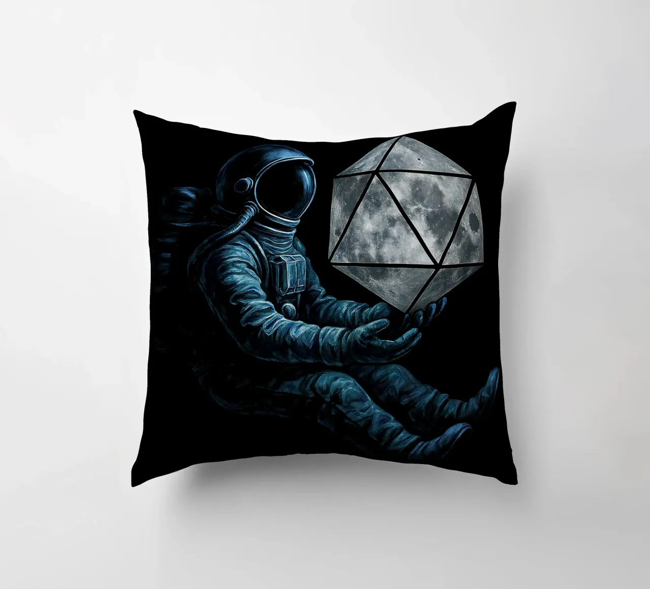 Lunar Roll: Astronaut with Moon Dice cuscino da BadrBrand
