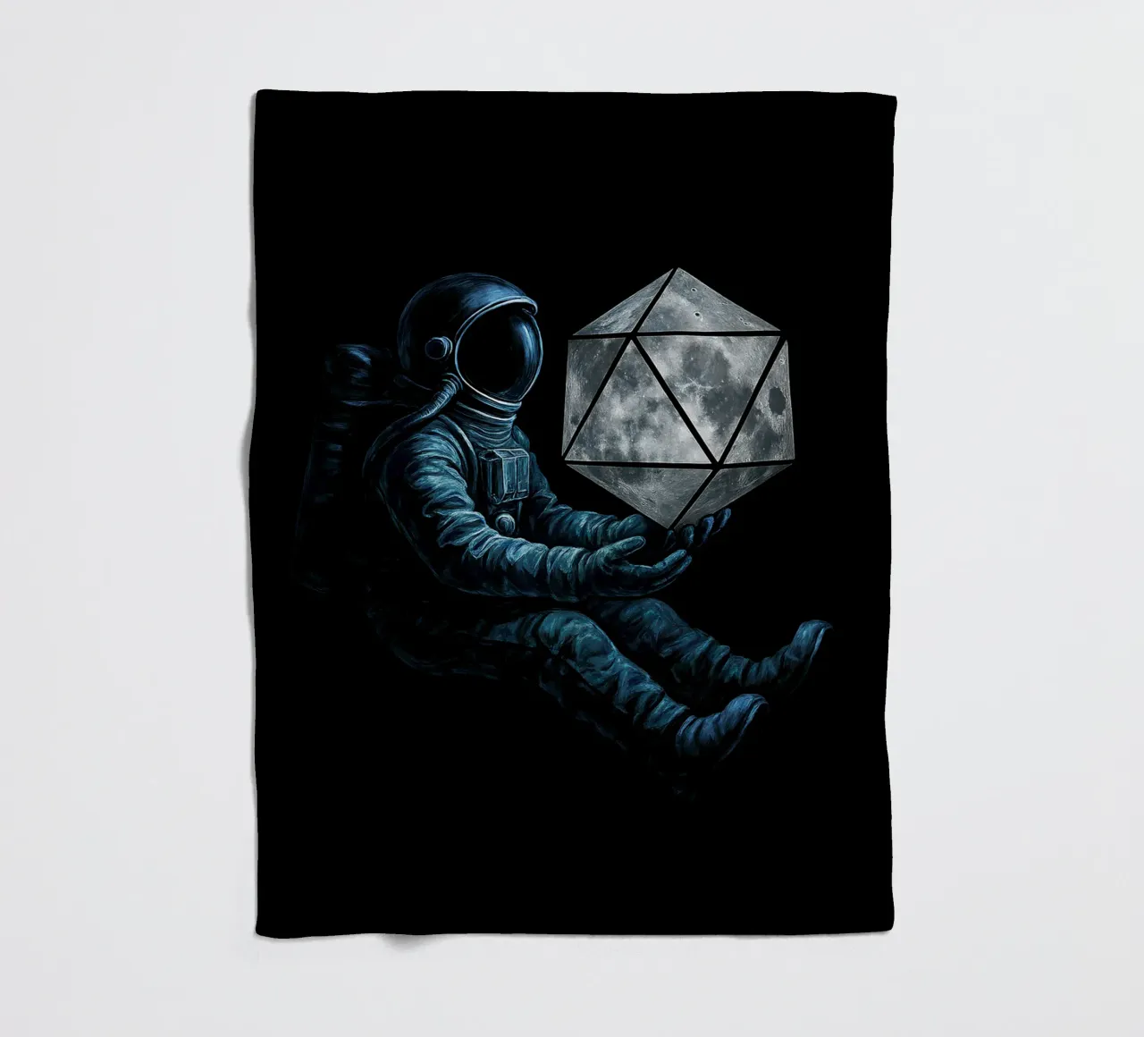Lunar Roll: Astronaut with Moon Dice fleece blanket by BadrBrand