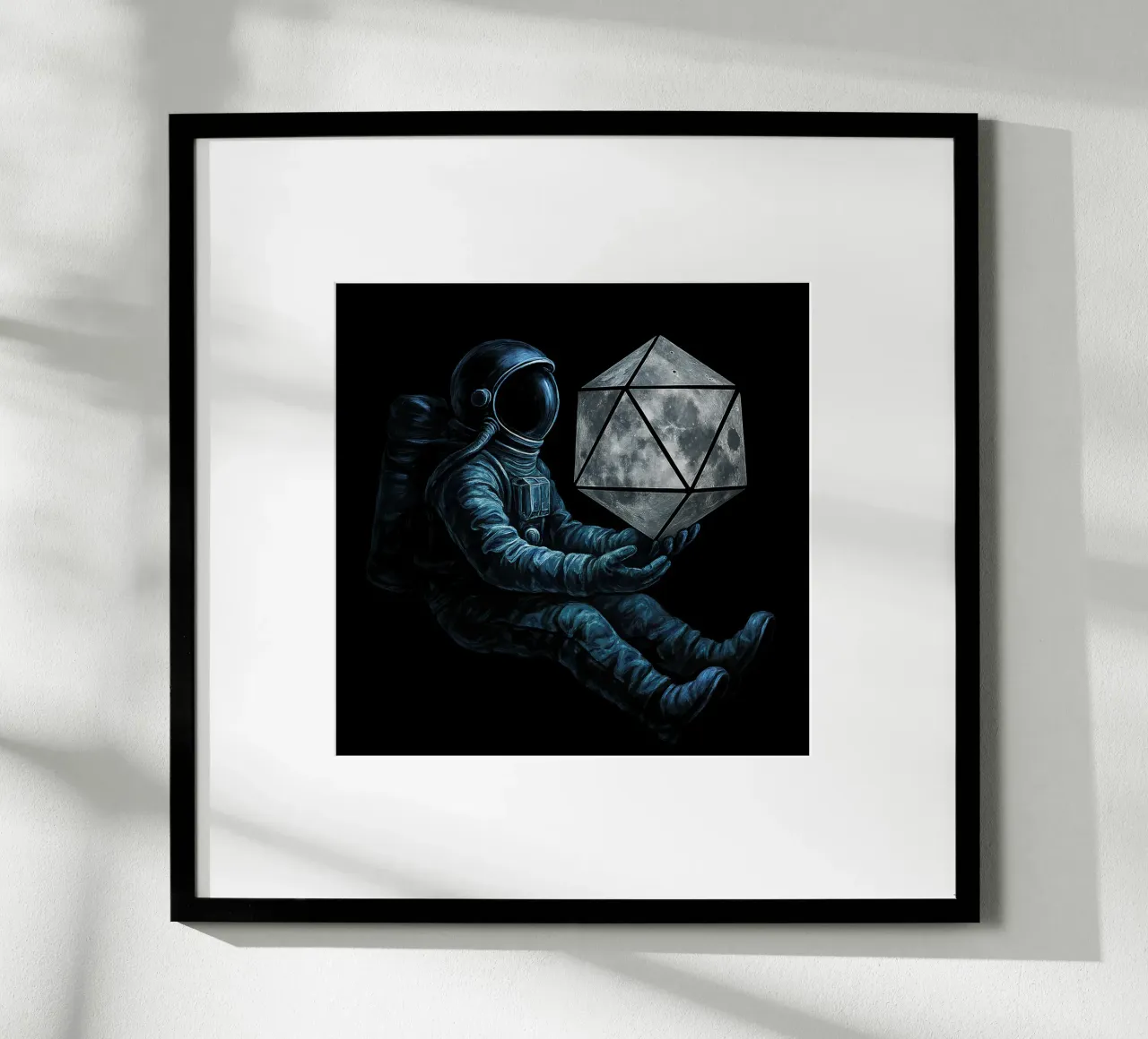 Lunar Roll: Astronaut with Moon Dice poster con telaio in plastica da BadrBrand