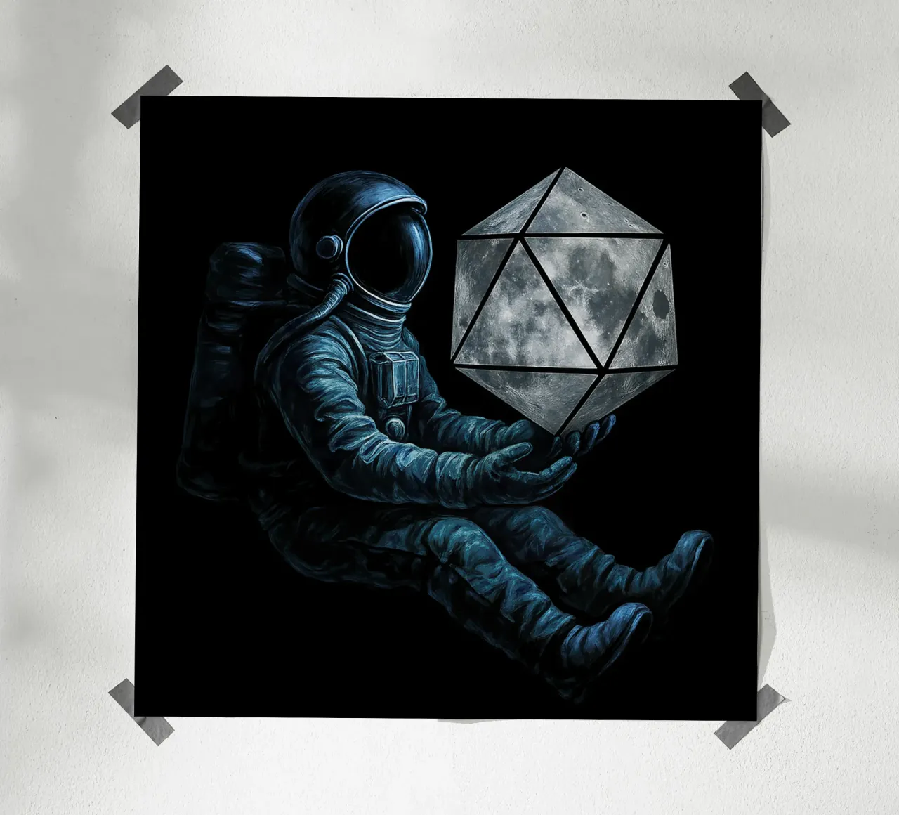 Lunar Roll: Astronaut with Moon Dice poster con telaio in plastica da BadrBrand
