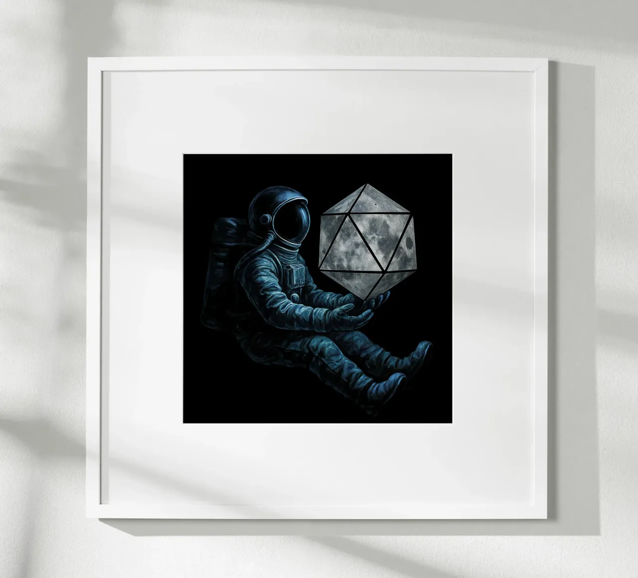 Lunar Roll: Astronaut with Moon Dice poster con telaio in plastica da BadrBrand