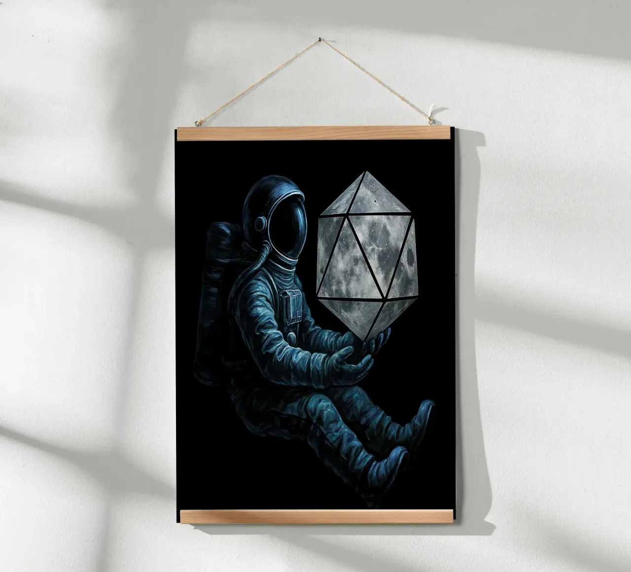 Lunar Roll: Astronaut with Moon Dice poster con telaio in plastica da BadrBrand