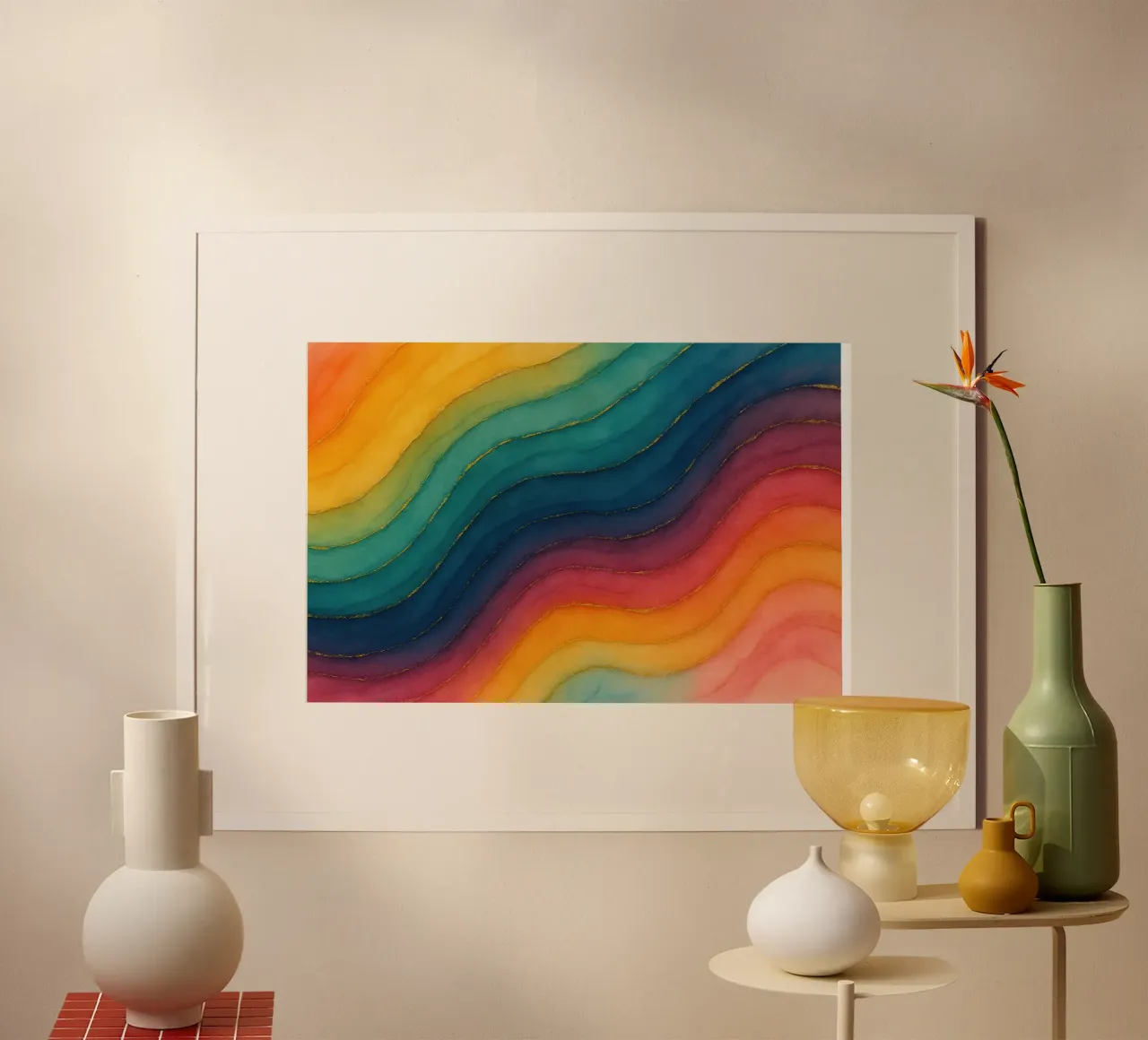 Flusso arcobaleno Serenità poster con telaio in alluminio da Chromatic Fusion Studio