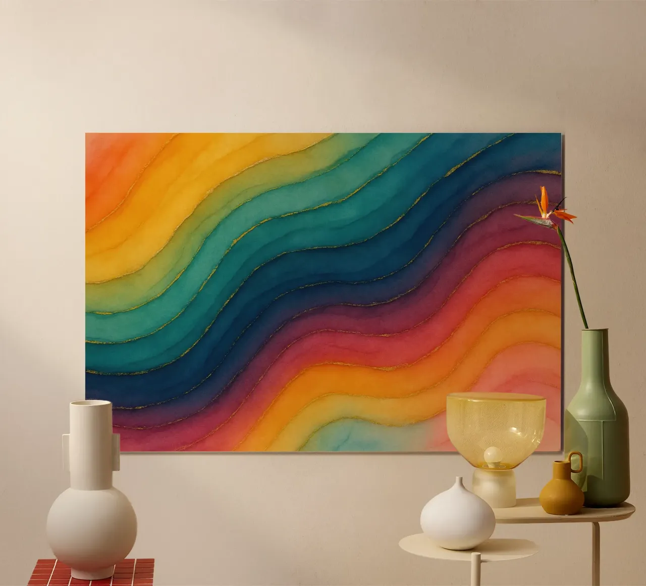 Flusso arcobaleno Serenità poster con telaio in alluminio da Chromatic Fusion Studio