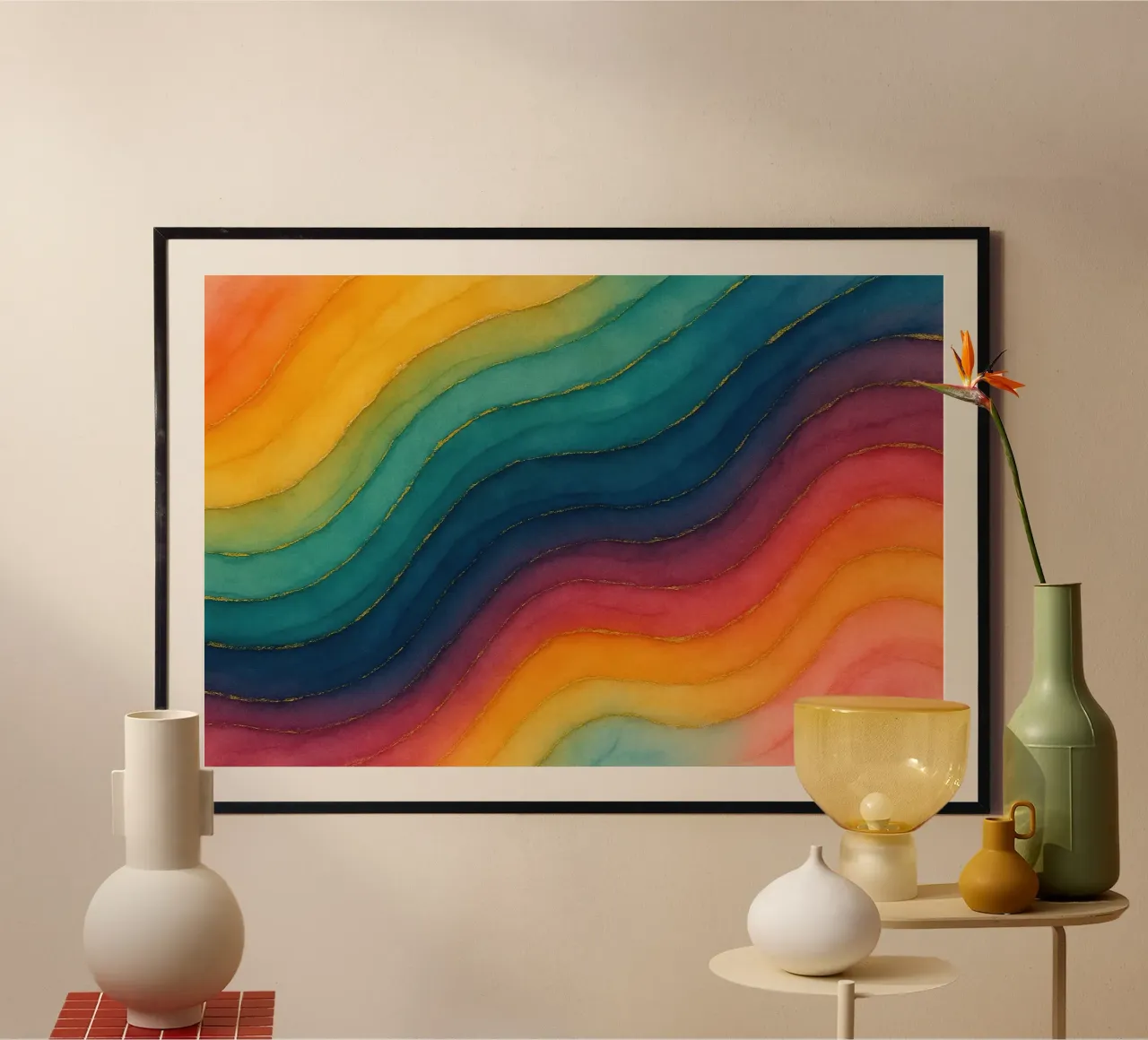 Flusso arcobaleno Serenità poster con telaio in alluminio da Chromatic Fusion Studio