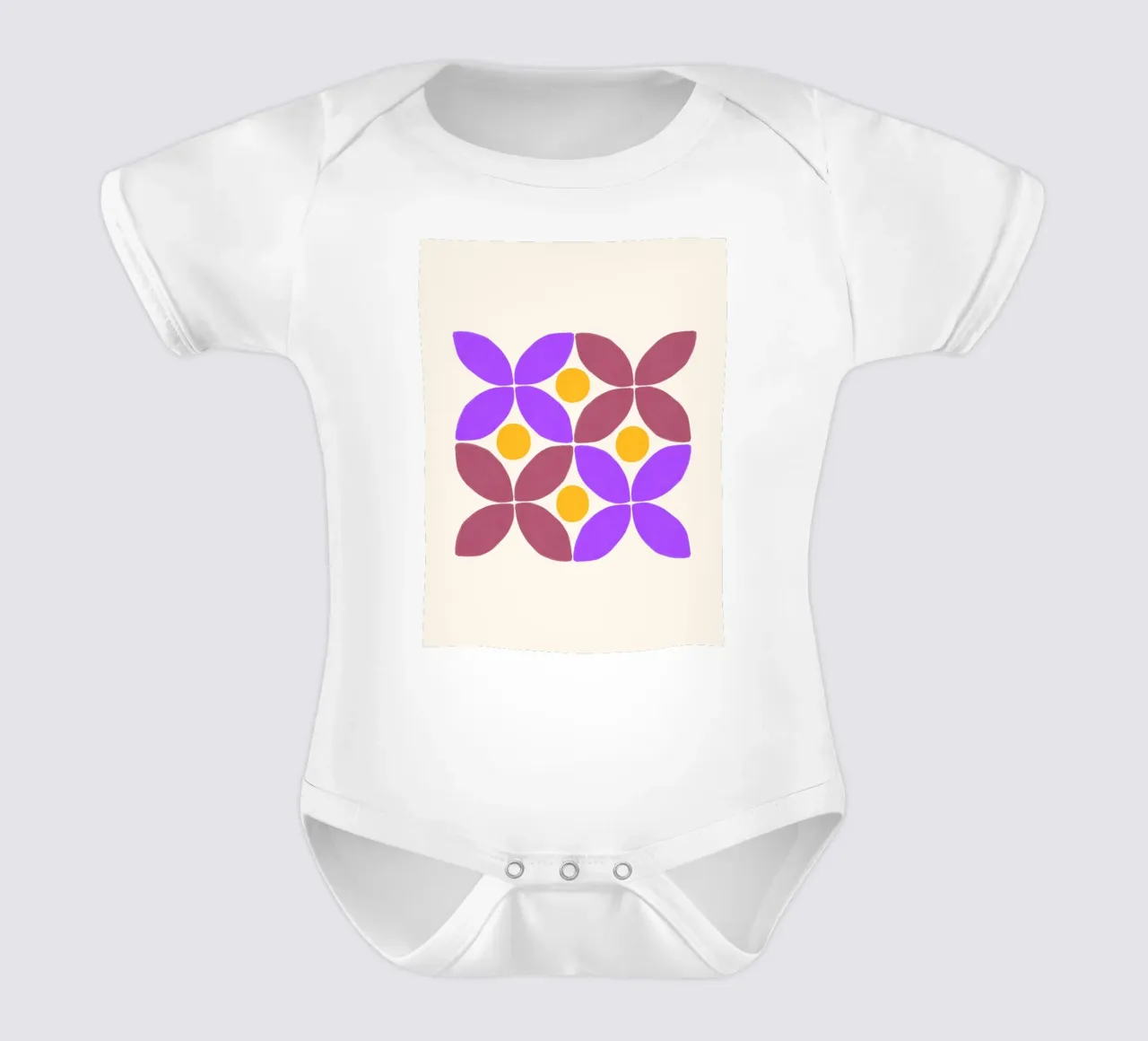 Retro flower pattern - Geometric flower art short-sleeve baby romper by Casa Calm