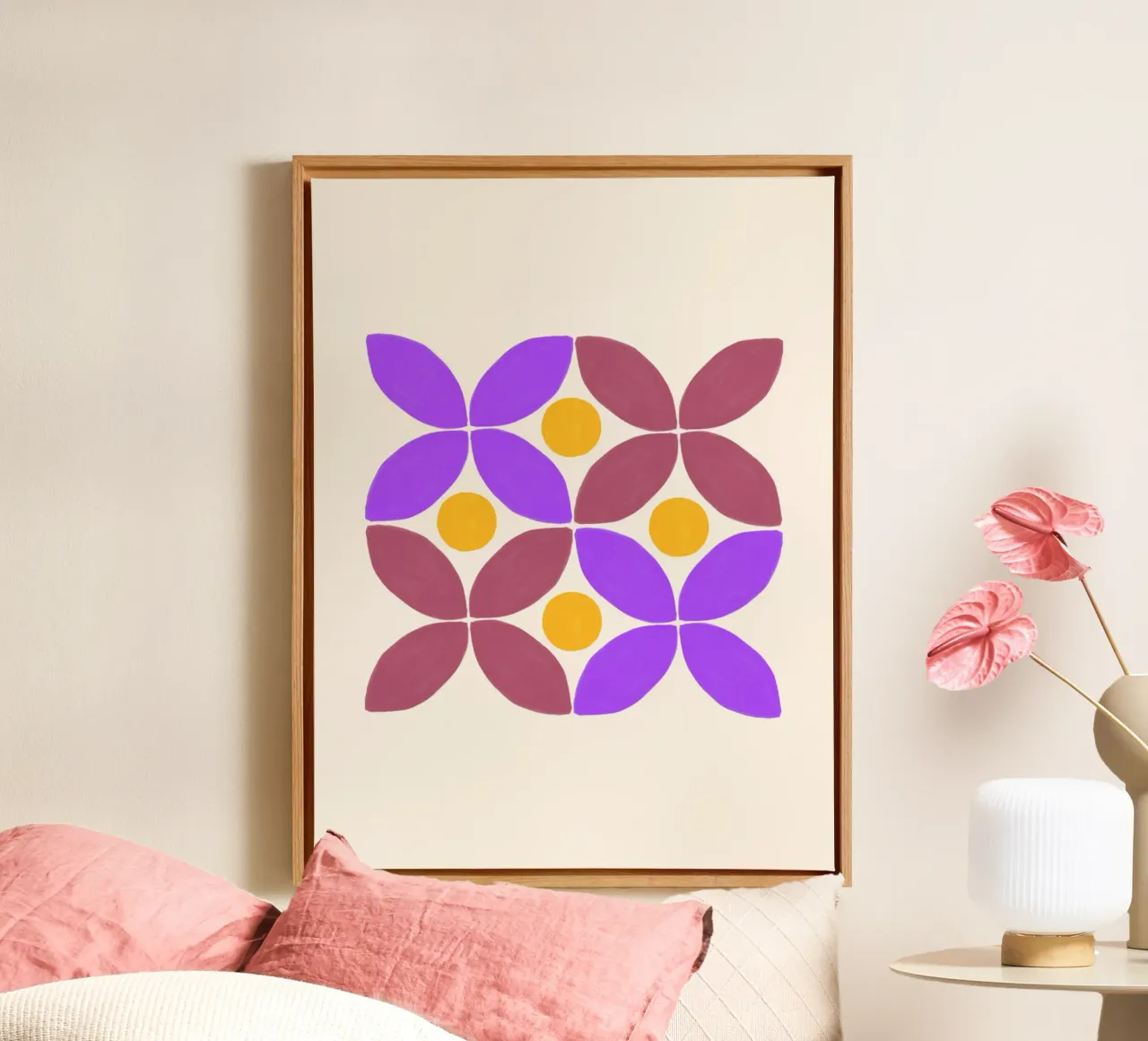Retro flower pattern - Geometric flower art canvas by Casa Calm