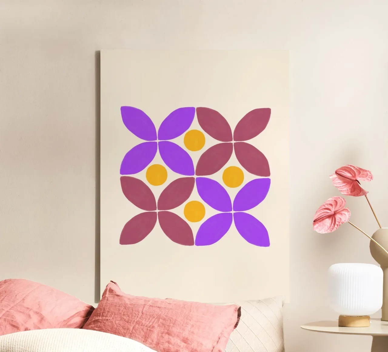 Retro flower pattern - Geometric flower art canvas by Casa Calm