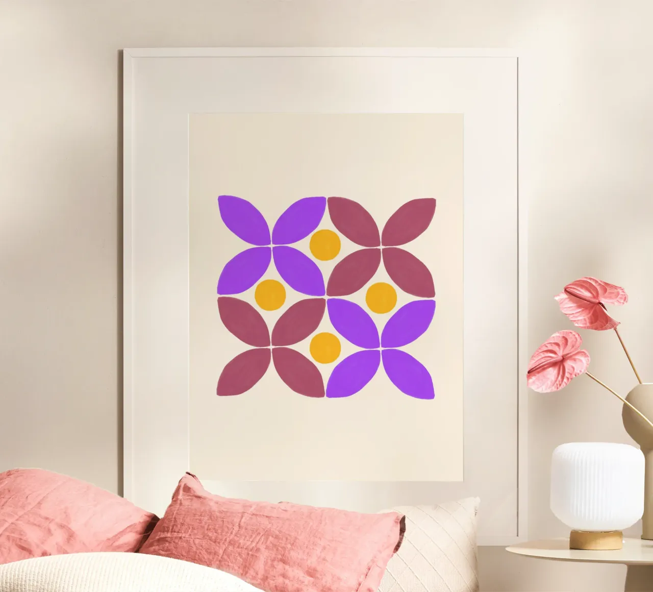 Retro flower pattern - Geometric flower art hahnemühle by Casa Calm