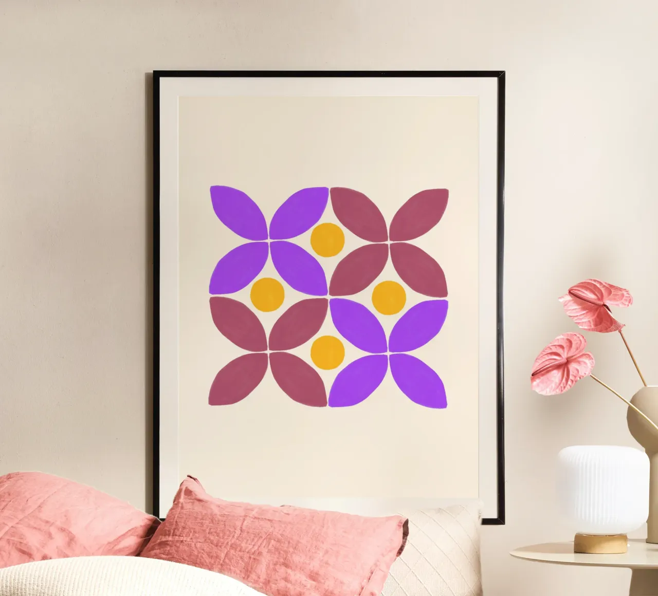 Retro flower pattern - Geometric flower art hahnemühle by Casa Calm
