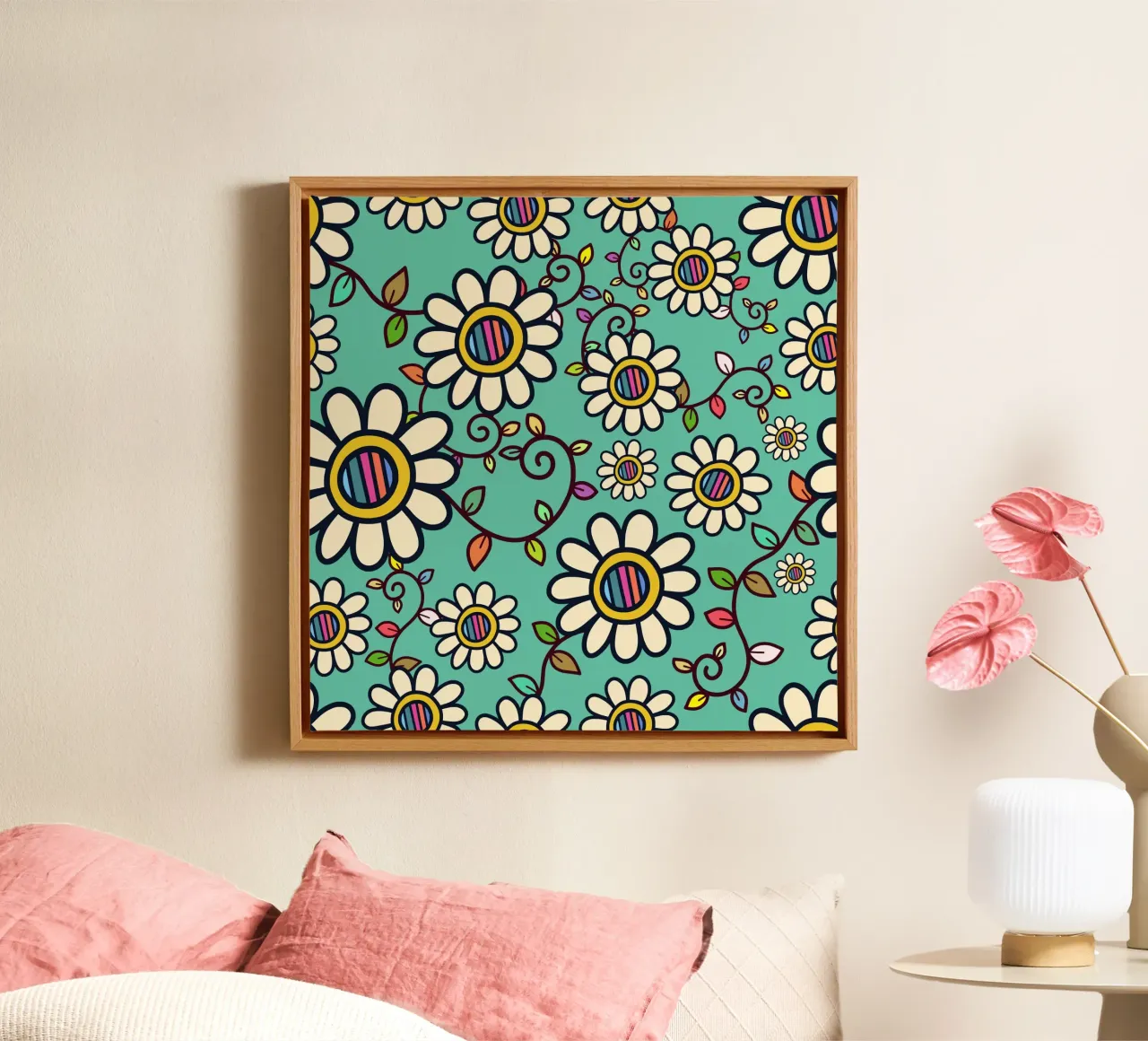 Scarabocchi Happy Bloom tela con Cornice a cassetta da Botanical Pattern House