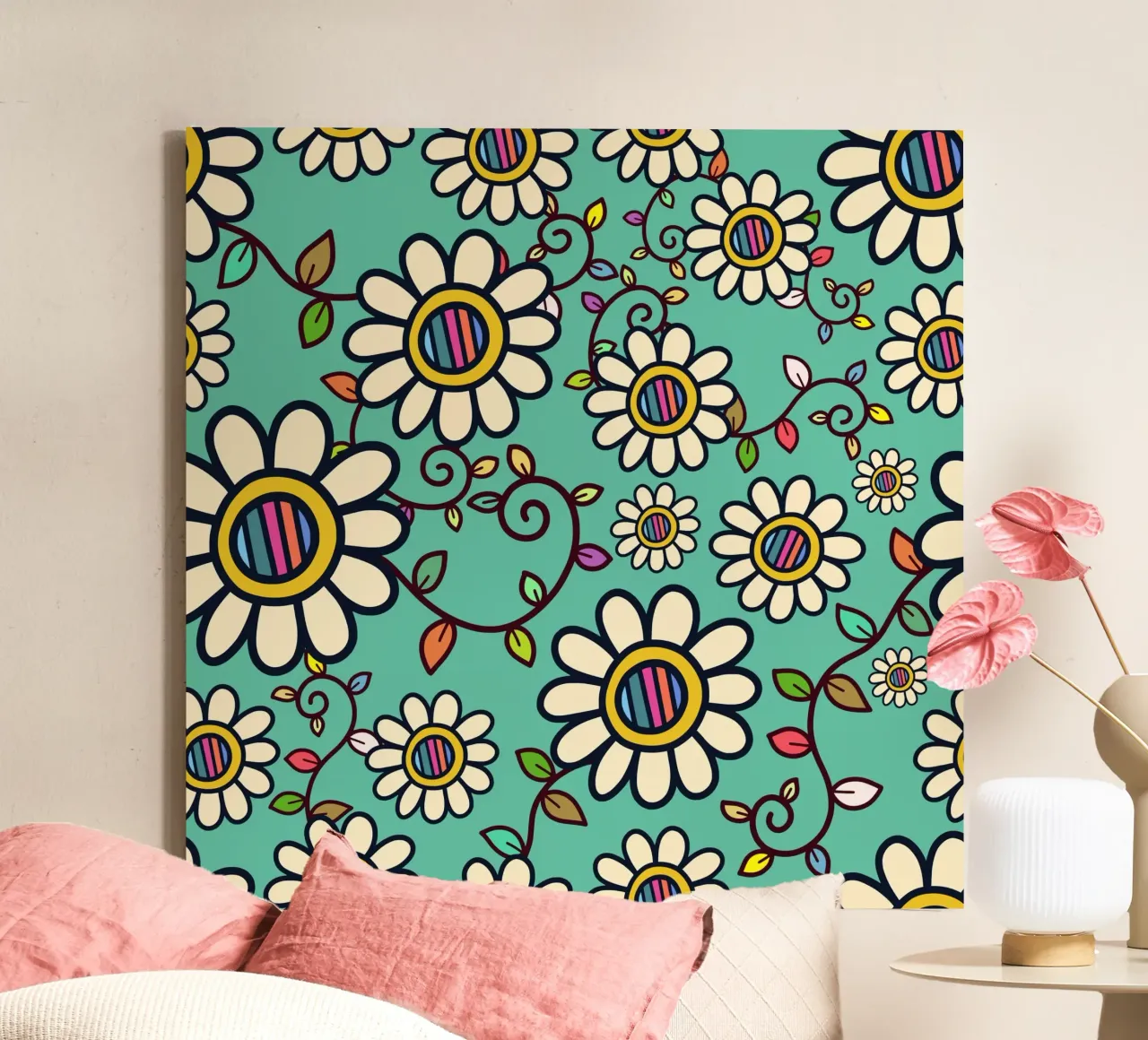 Scarabocchi Happy Bloom tela con Cornice a cassetta da Botanical Pattern House