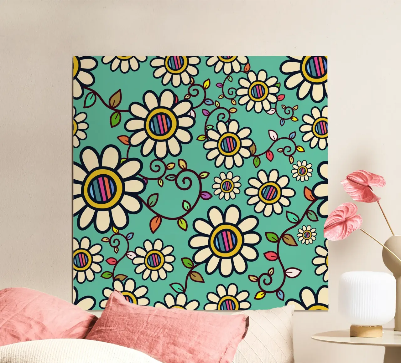 Scarabocchi Happy Bloom poster con telaio in legno da Botanical Pattern House