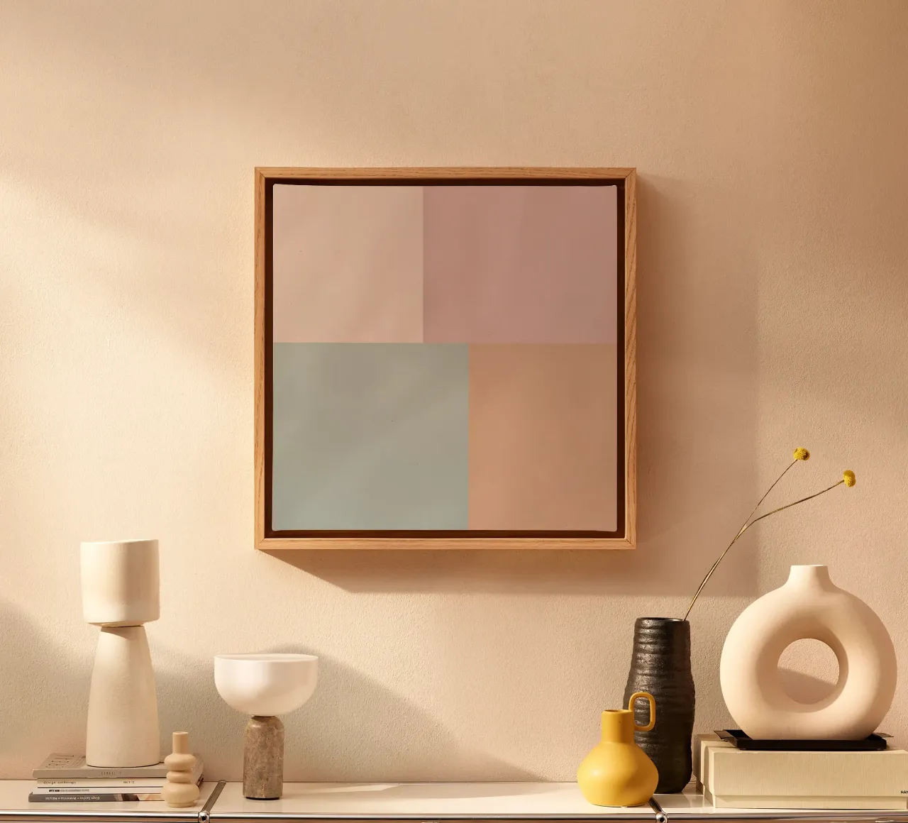 Four Color Solid Textured Blocks in Pastel Shades canvas with Floater frame by DesignDoodle