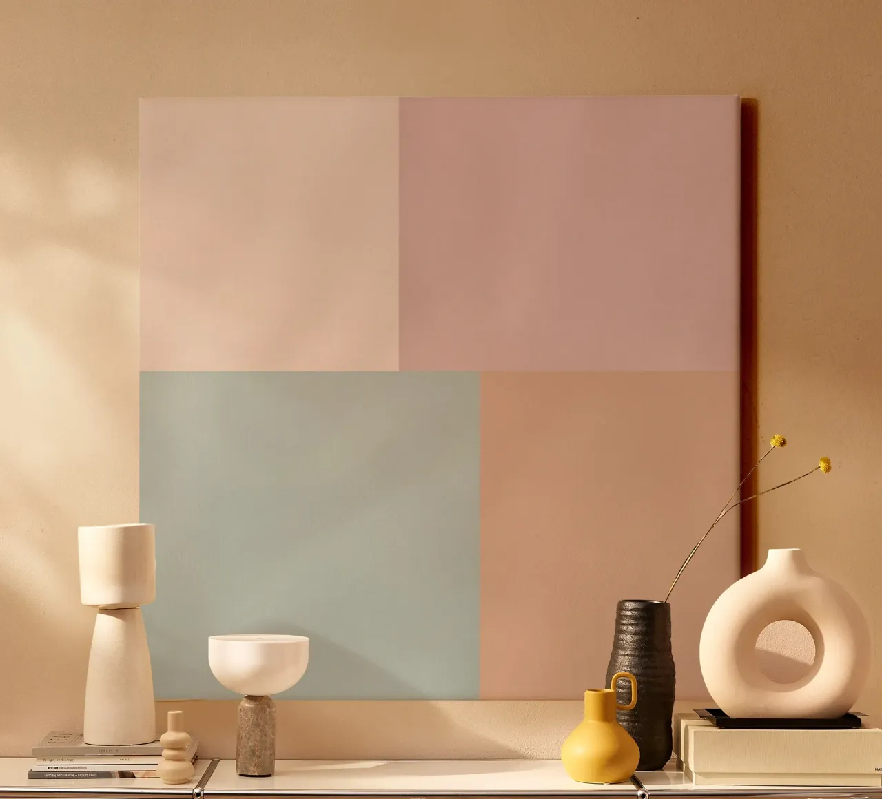 Four Color Solid Textured Blocks in Pastel Shades canvas with Floater frame by DesignDoodle
