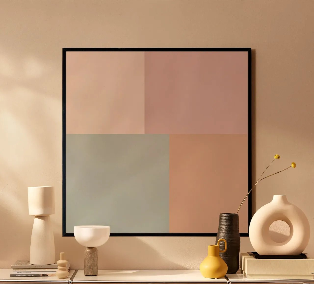Four Color Solid Textured Blocks in Pastel Shades poster with aluminum frame by DesignDoodle