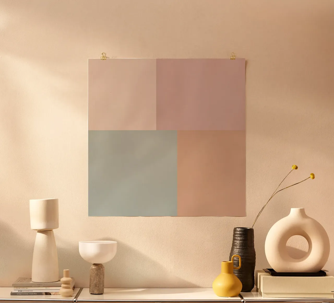 Four Color Solid Textured Blocks in Pastel Shades poster with aluminum frame by DesignDoodle