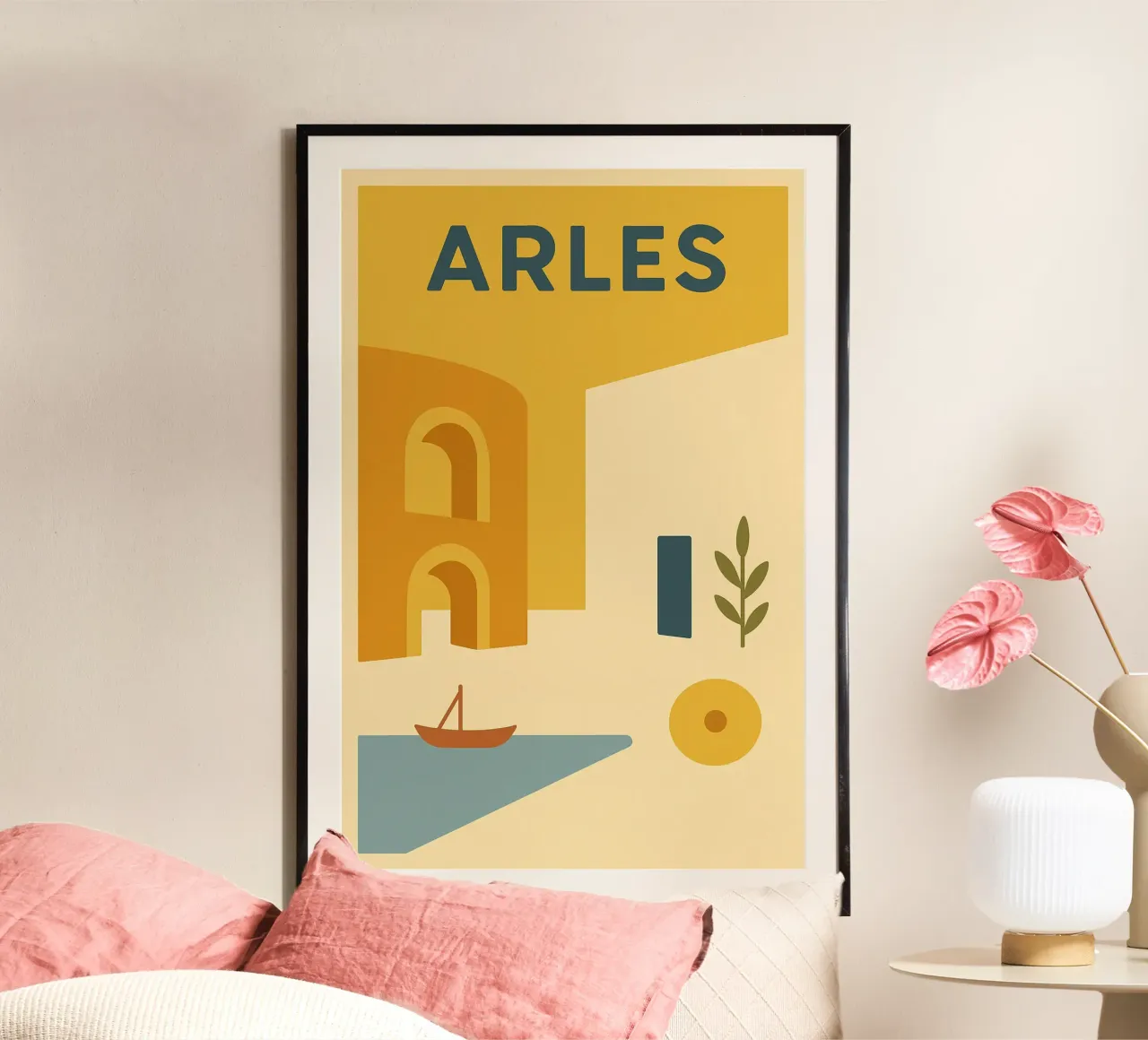 Arles - Sole, pietra e patrimonio poster con telaio in legno da JETLAG | affiches voyage
