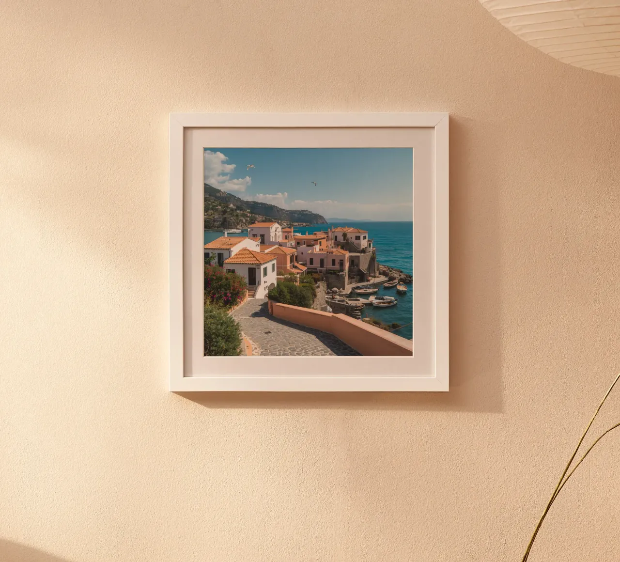 Ischia Dorp met boten en kustlijn poster van DesignDoodle