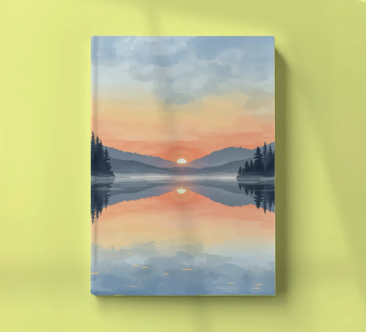 Lake Reflection with Sunset Mountains and Trees notebook by DesignDoodle