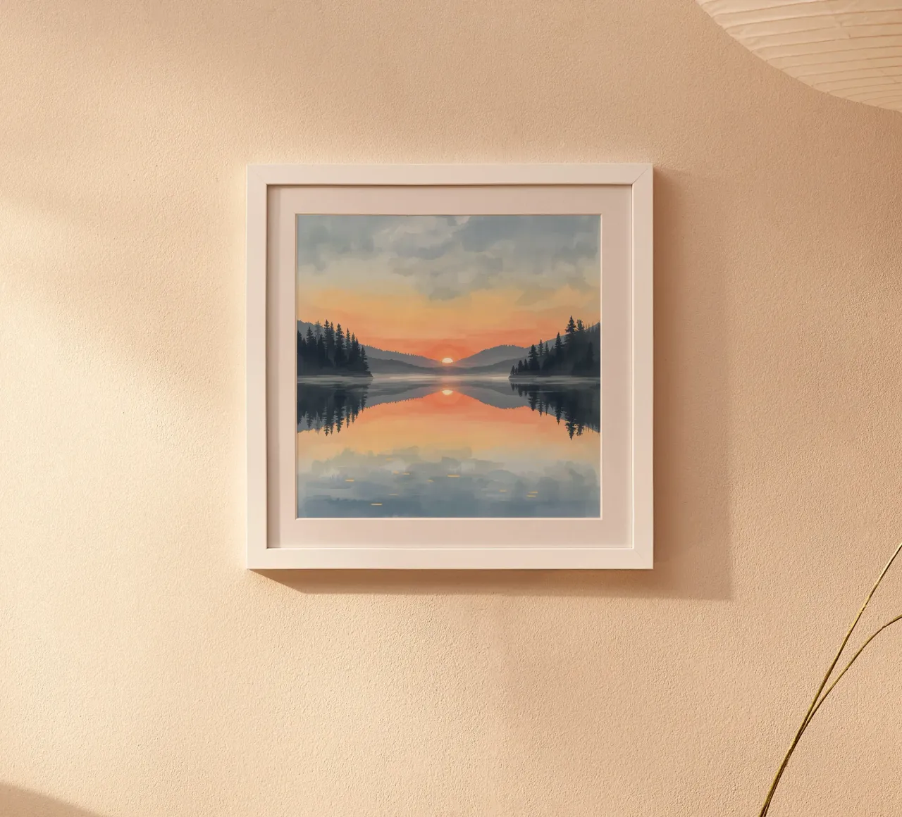 Lake Reflection with Sunset Mountains and Trees poster by DesignDoodle