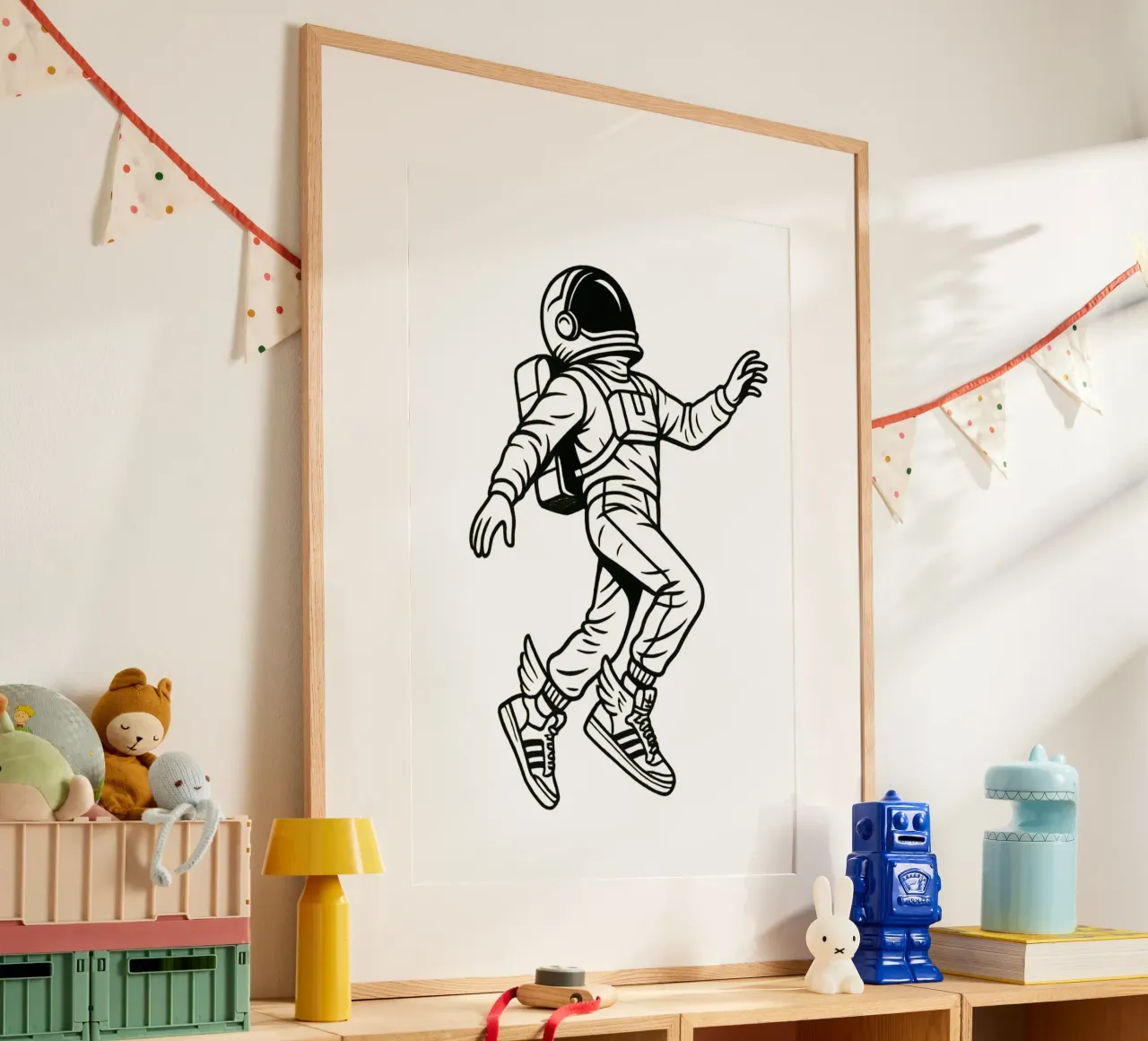 Space Kicks: Winged Astronaut Flight poster con telaio in alluminio da BadrBrand