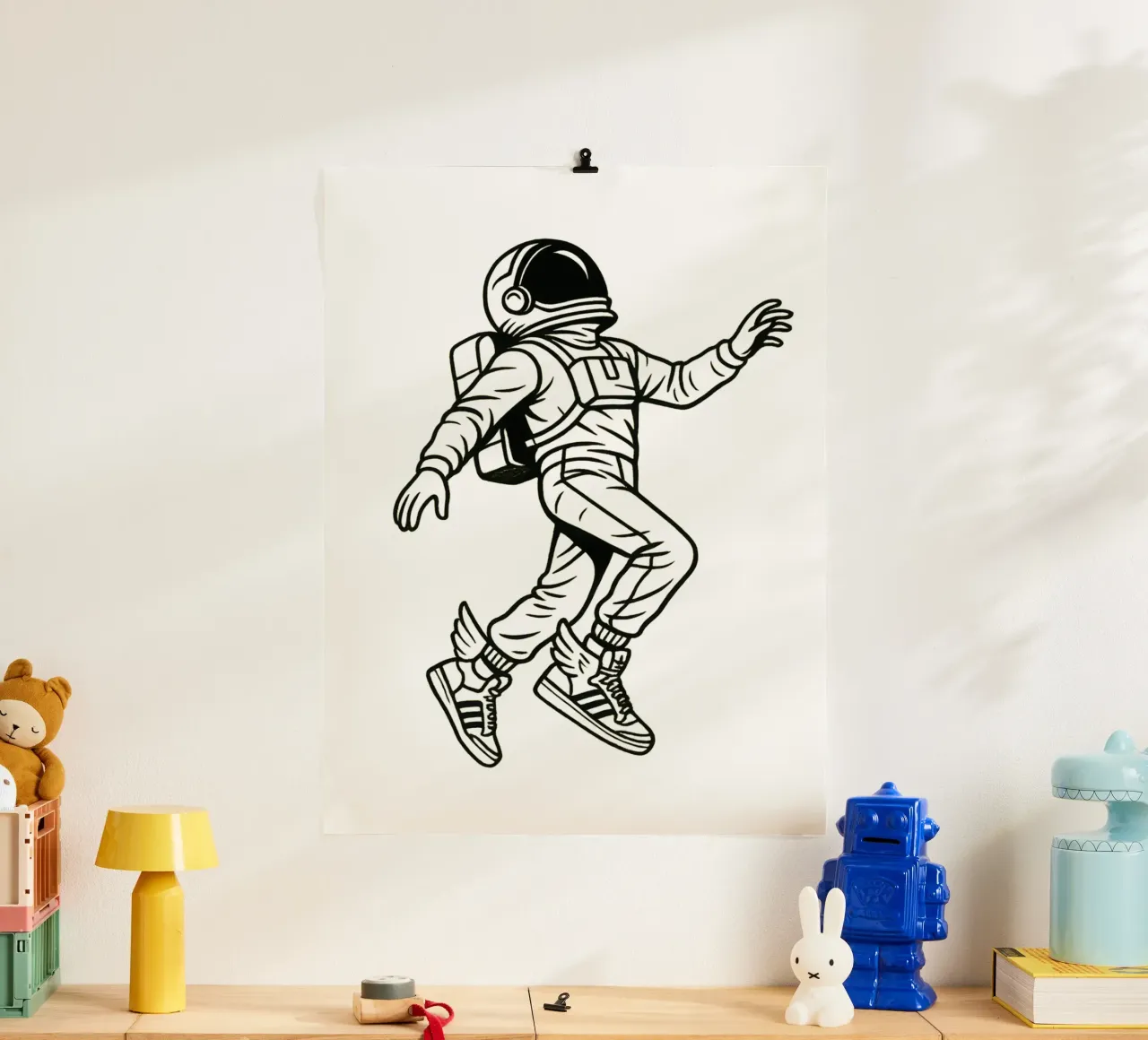 Space Kicks: Winged Astronaut Flight poster con telaio in alluminio da BadrBrand