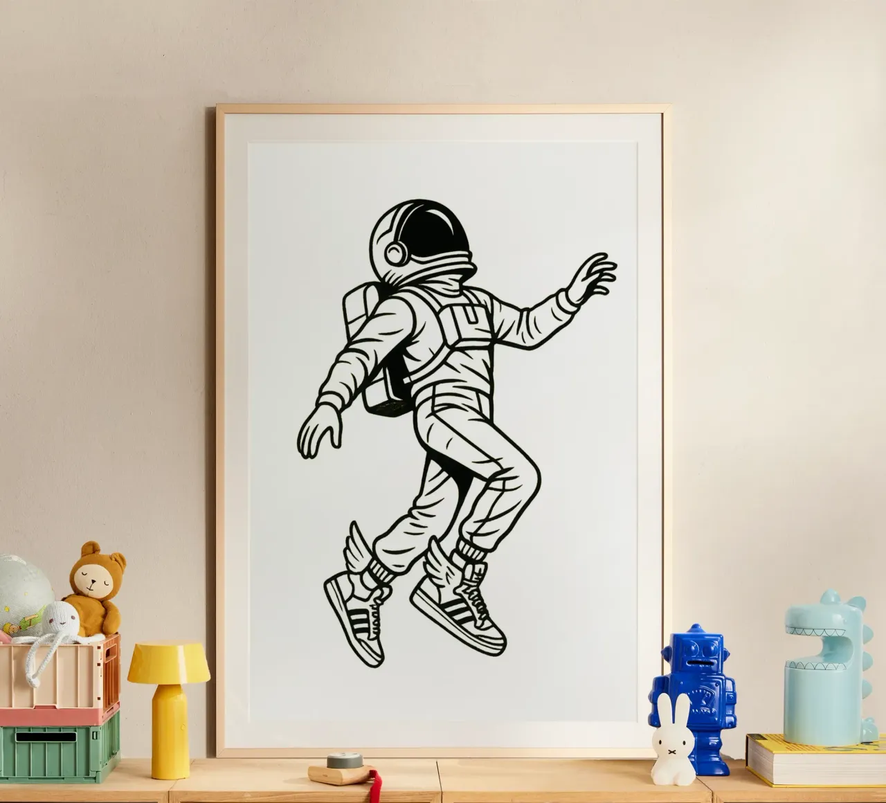 Space Kicks: Winged Astronaut Flight poster con telaio in alluminio da BadrBrand