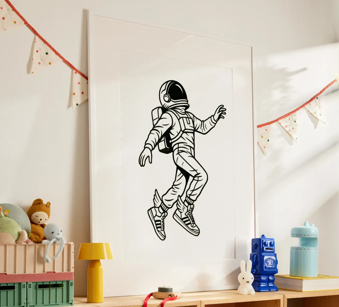Space Kicks: Winged Astronaut Flight poster con telaio in alluminio da BadrBrand