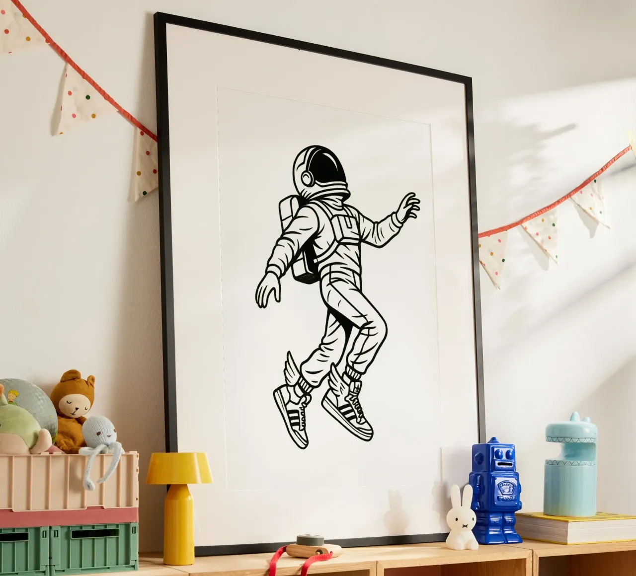 Space Kicks: Winged Astronaut Flight poster con telaio in alluminio da BadrBrand