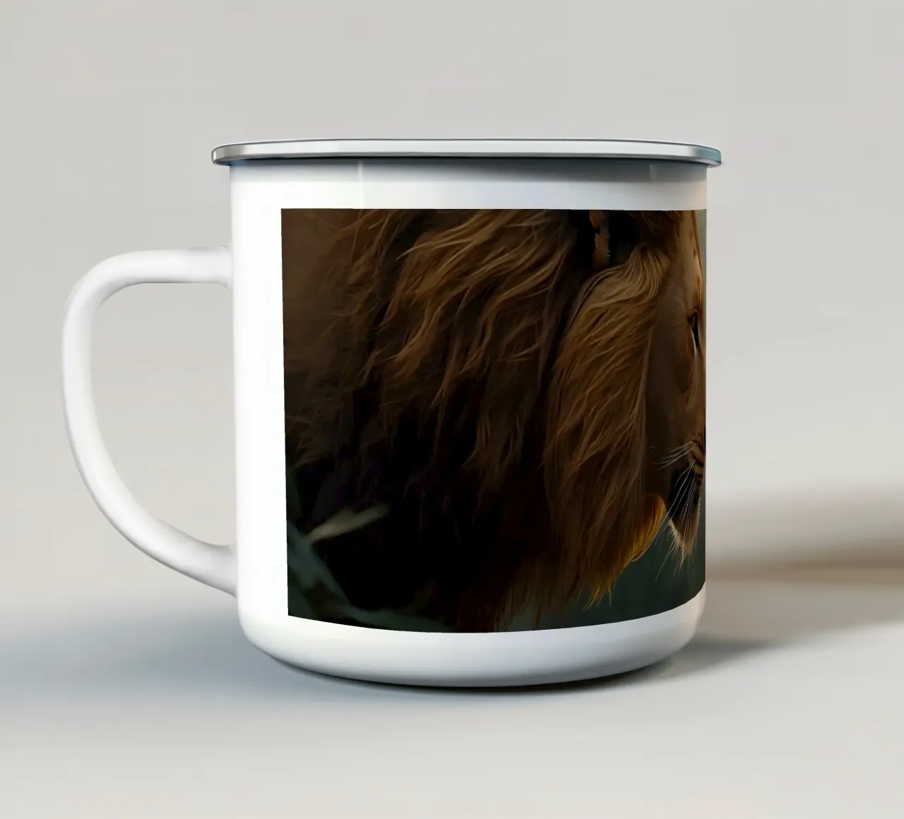 Leone e tigre si affrontano tazza in smalto da DesignDoodle