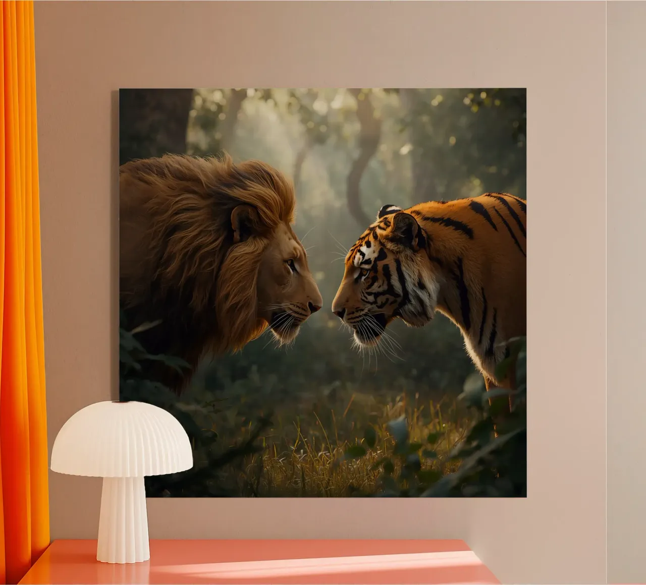 Leone e tigre si affrontano plexiglass da DesignDoodle