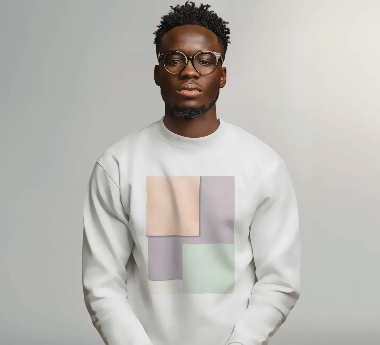 Overlapping Rectangular Paper Sheets Peach Lavender Green sweatshirt by DesignDoodle