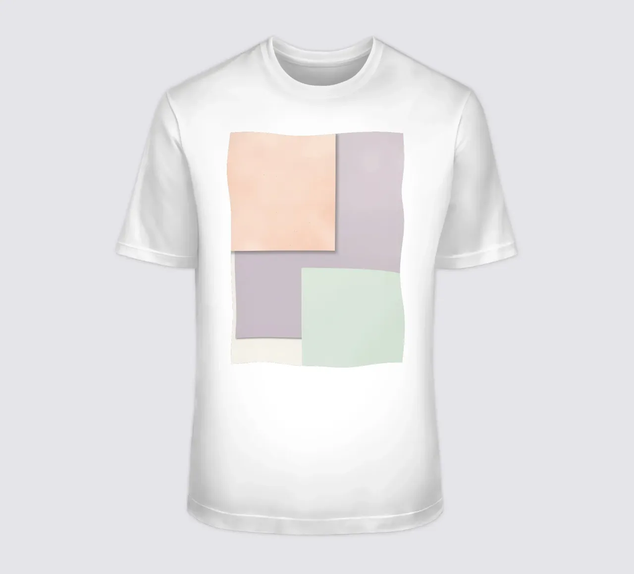 Overlapping Rectangular Paper Sheets Peach Lavender Green t-shirt by DesignDoodle