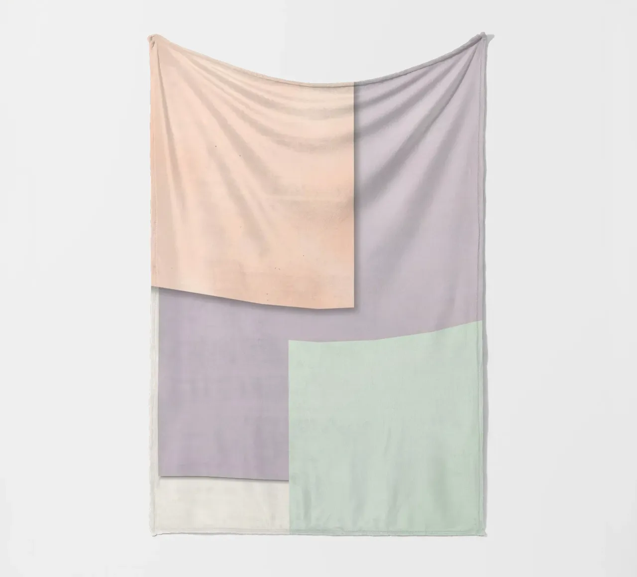 Overlapping Rectangular Paper Sheets Peach Lavender Green fleece blanket by DesignDoodle