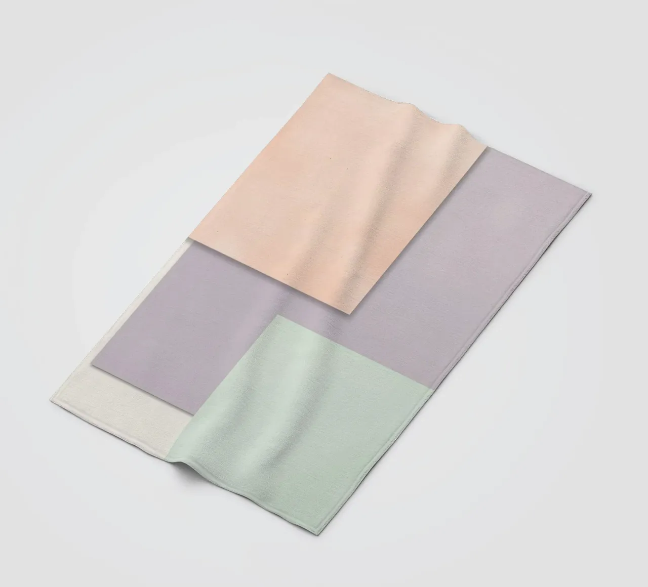 Overlapping Rectangular Paper Sheets Peach Lavender Green fleece blanket by DesignDoodle