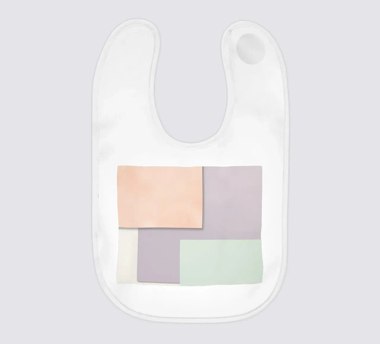 Overlapping Rectangular Paper Sheets Peach Lavender Green baby bib by DesignDoodle