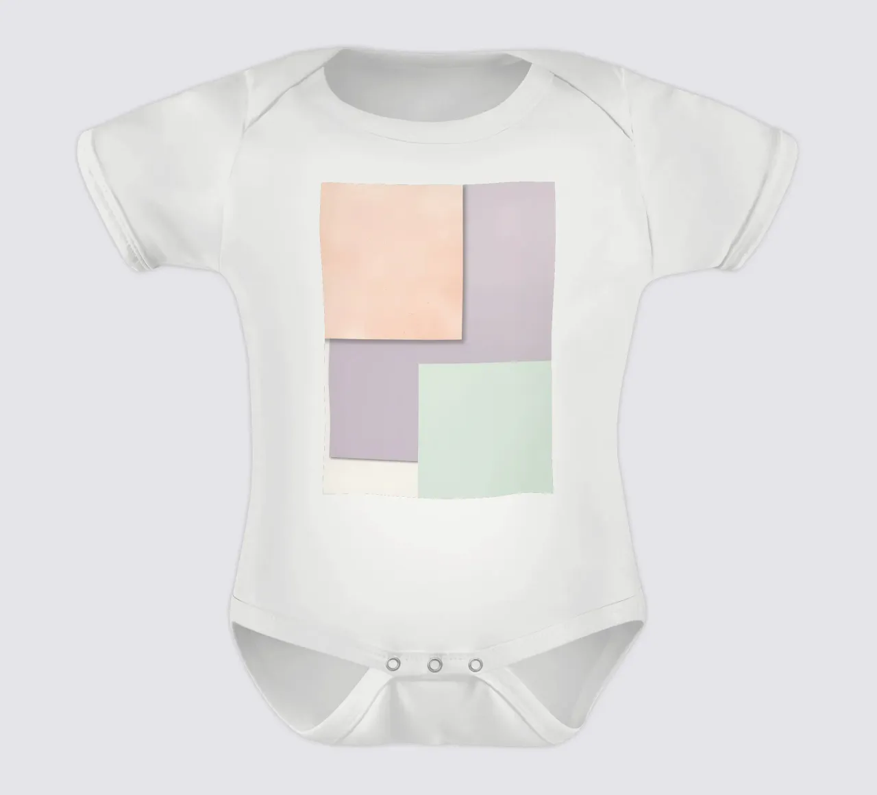 Überlappende rechteckige Papierbögen Pfirsich Lavendel Grün Kurzarm Babybody von DesignDoodle