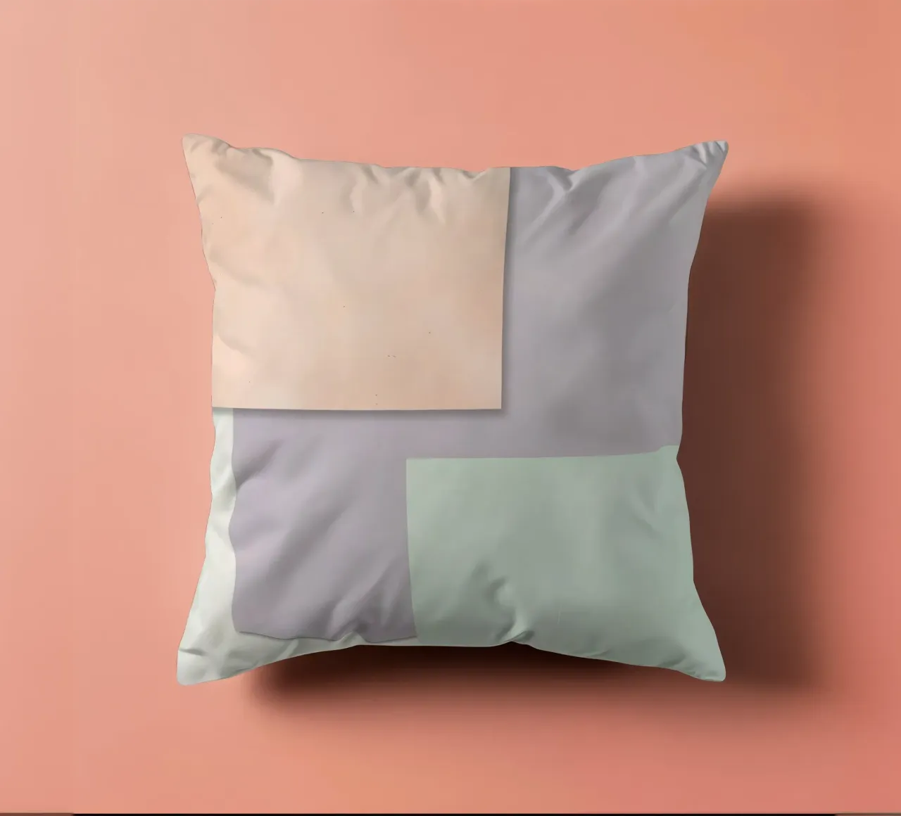 Overlapping Rectangular Paper Sheets Peach Lavender Green decorative cushion by DesignDoodle