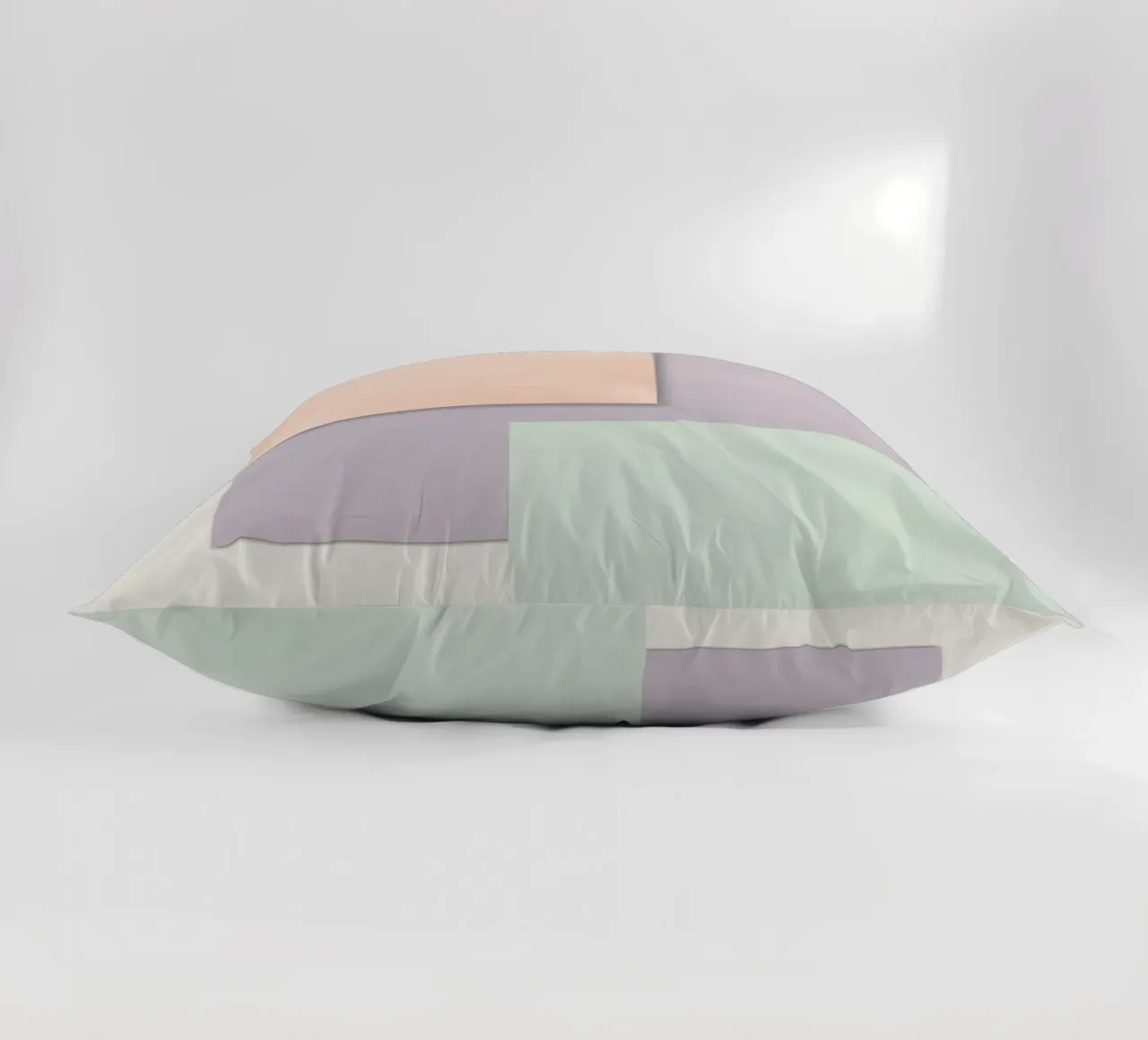 Overlapping Rectangular Paper Sheets Peach Lavender Green decorative cushion by DesignDoodle