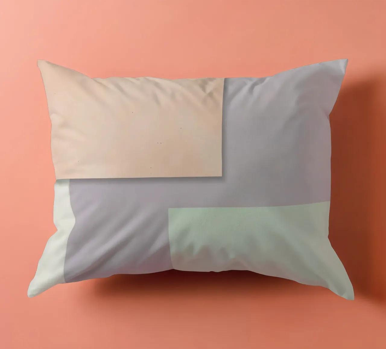 Overlapping Rectangular Paper Sheets Peach Lavender Green decorative cushion by DesignDoodle
